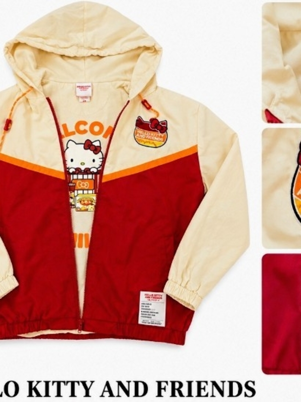 Hello Kitty Kids Colorblock Hooded Jacket - Cream & Red
